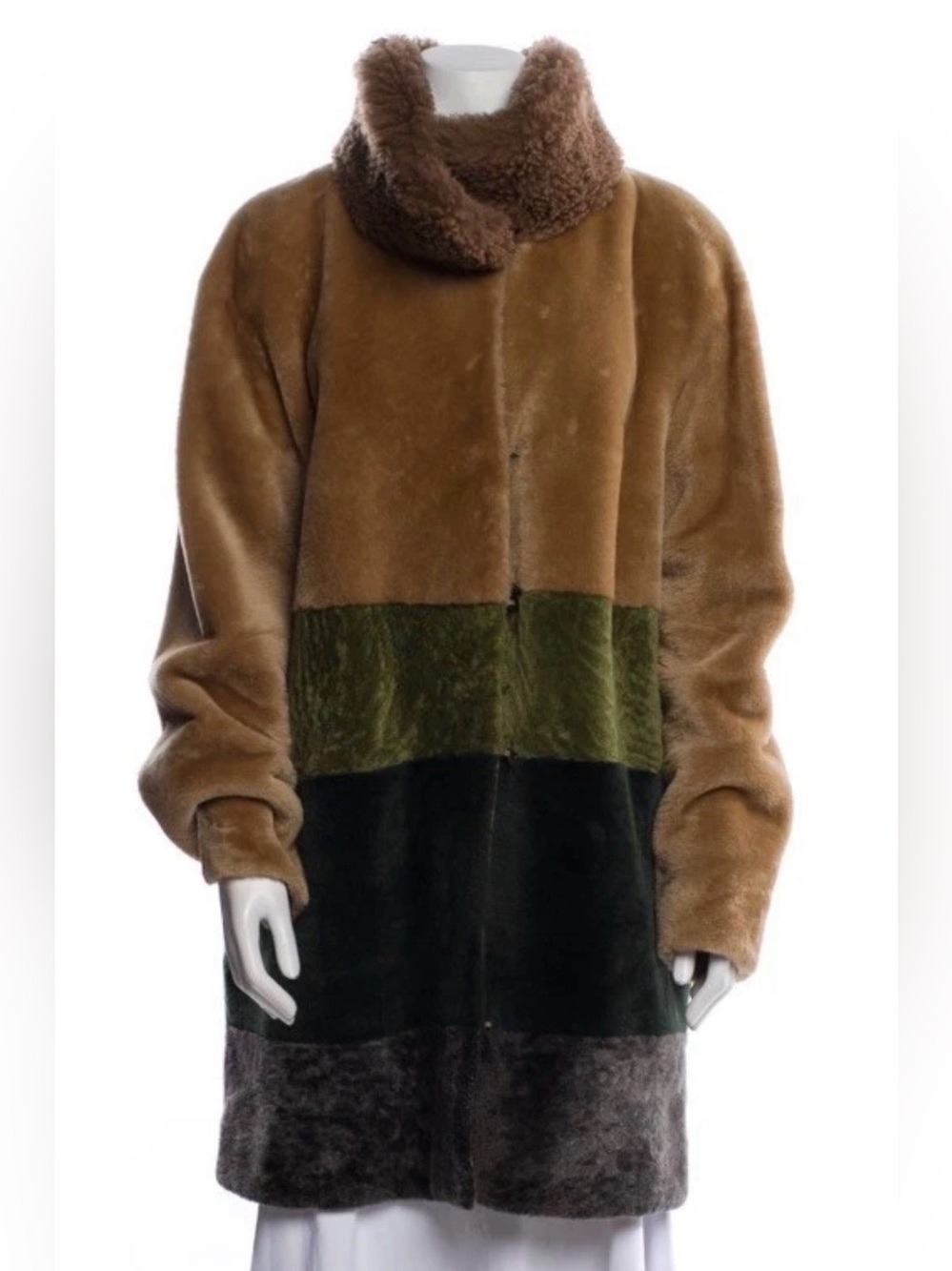 Escada Colorblock Shearling Lambskin Coat